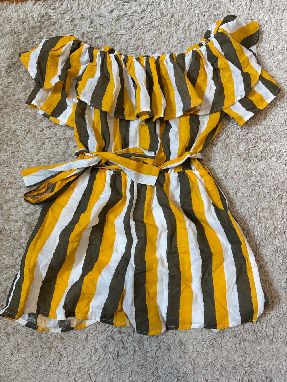 Women’s Yellow, Olive & White Striped Off-Shoulder romper